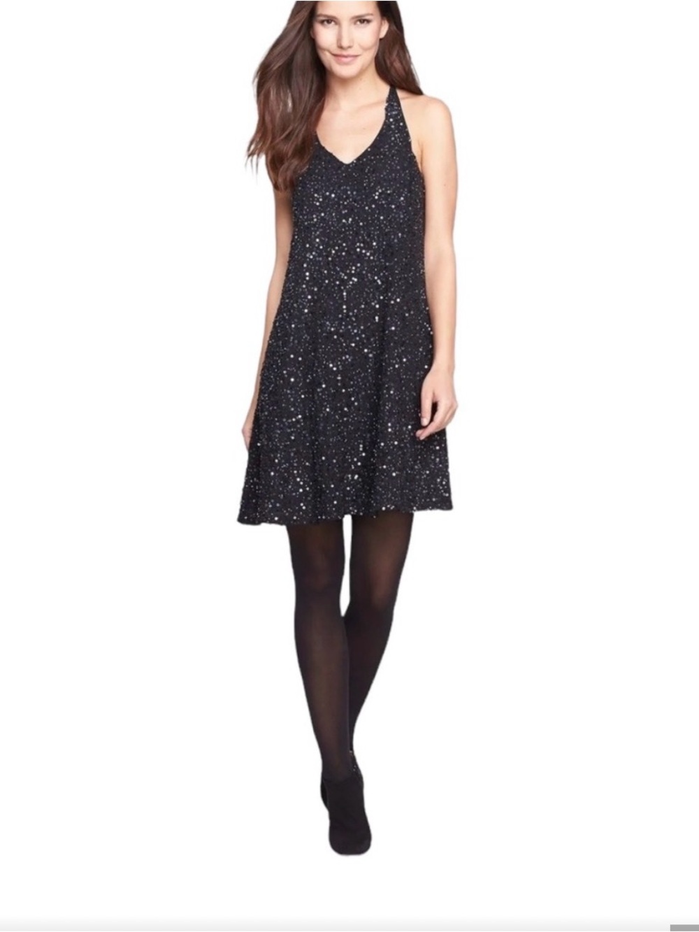 Eileen Fisher Black Silk Sparkle Sequin Mini Dress sz XS EUC